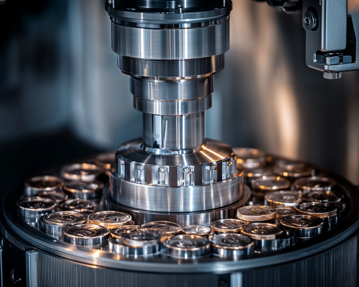 Coin minting machinery in operation