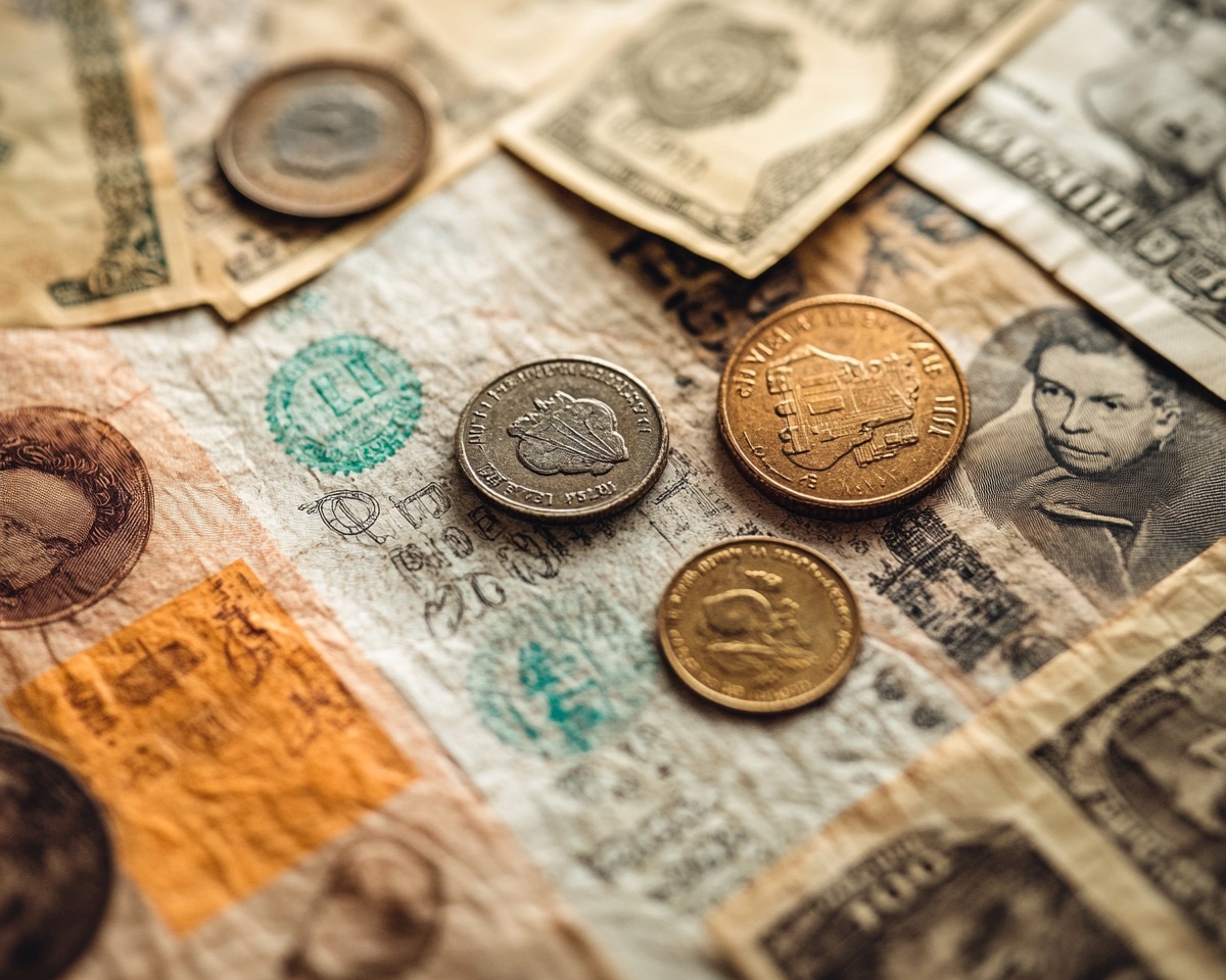 Historical Spanish peseta coins and notes